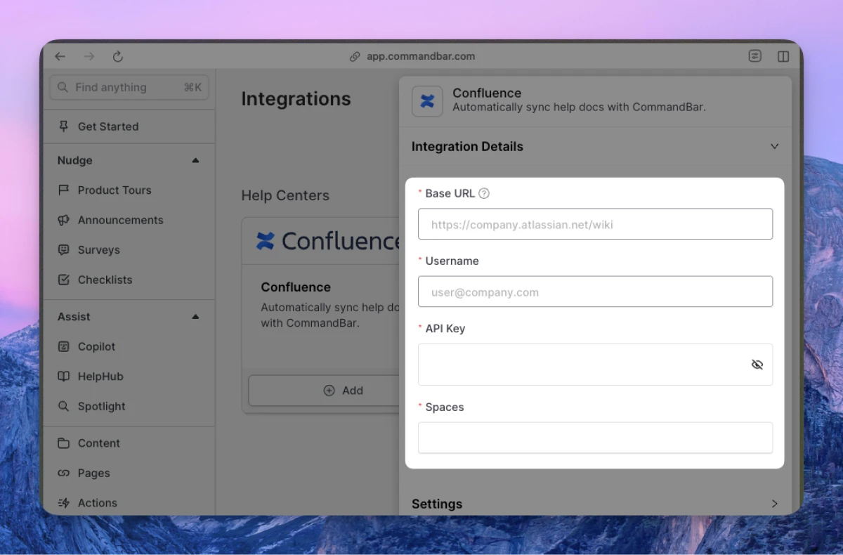 Confluence integration inputs