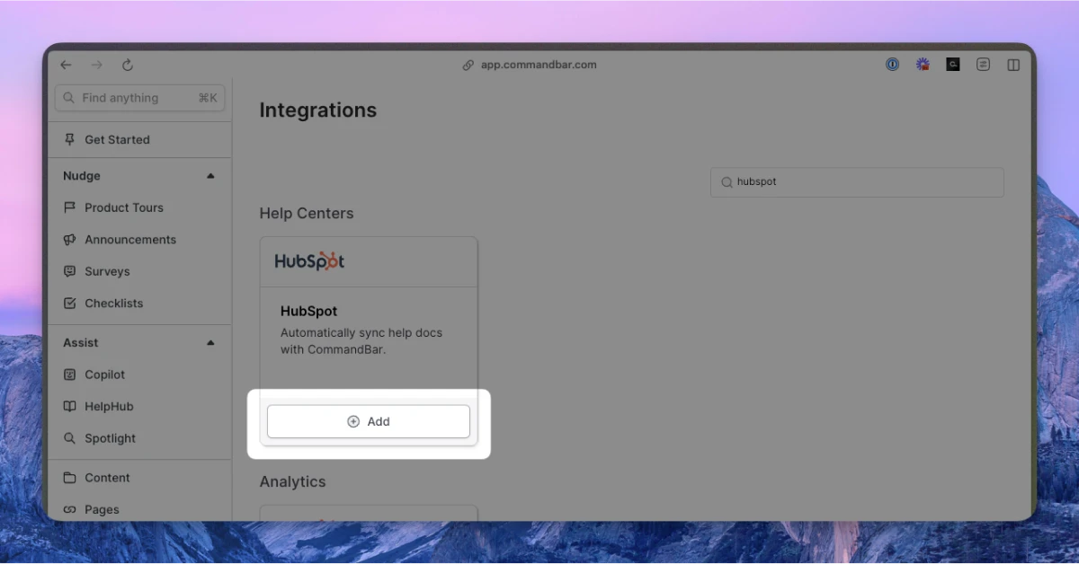 HubSpot CS integration card