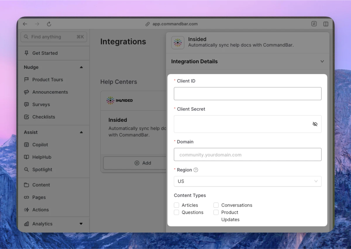 Insided integration inputs